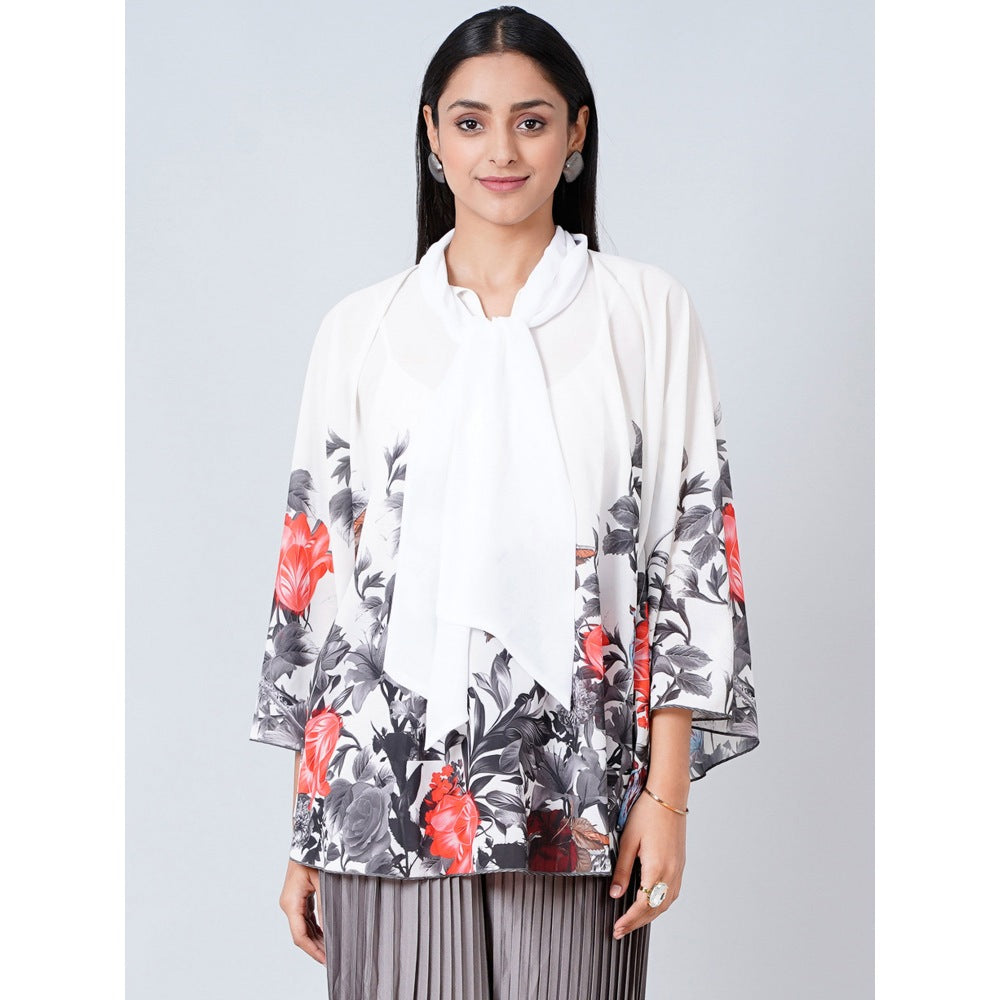 First Resort by Ramola Bachchan Red and Grey Floral Top