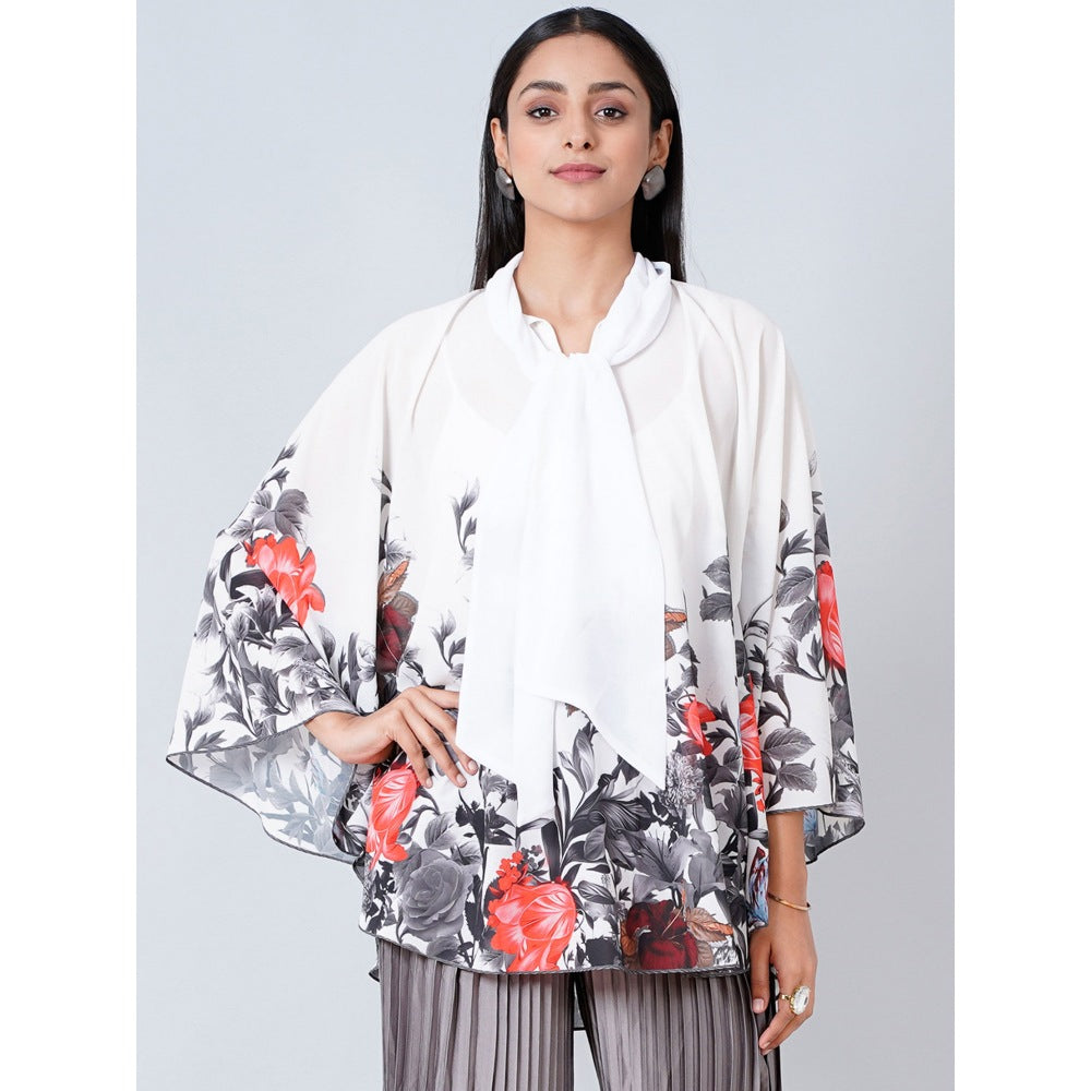 First Resort by Ramola Bachchan Red and Grey Floral Top