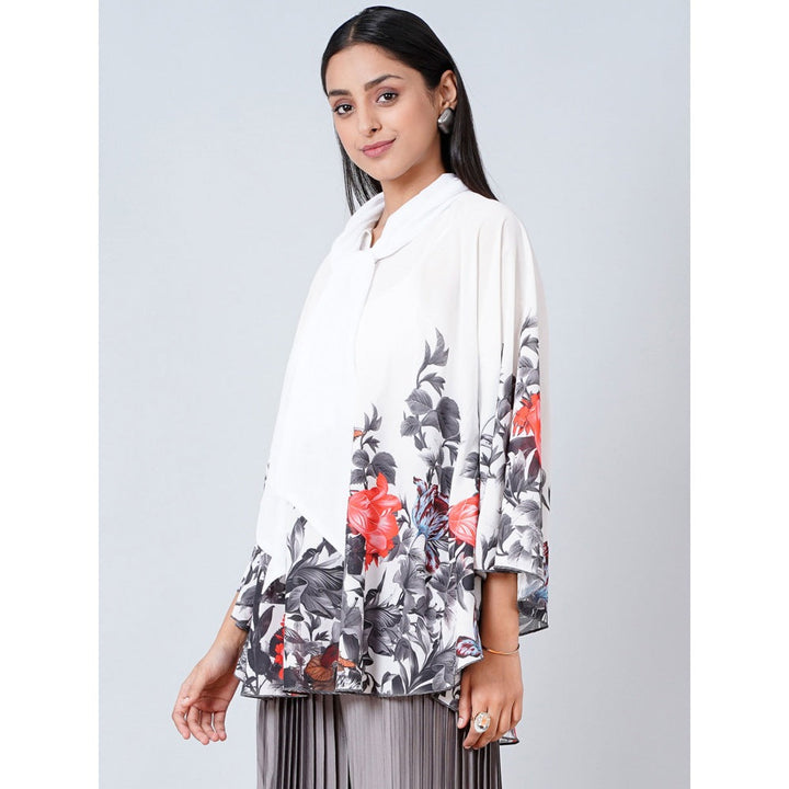 First Resort by Ramola Bachchan Red and Grey Floral Top
