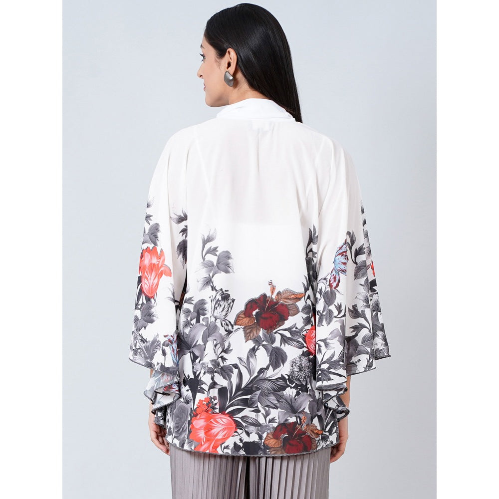 First Resort by Ramola Bachchan Red and Grey Floral Top