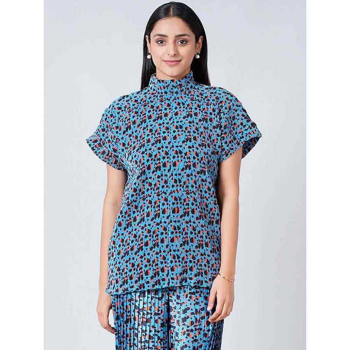 First Resort by Ramola Bachchan Blue Animal Print Top