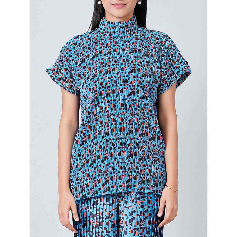 First Resort by Ramola Bachchan Blue Animal Print Top