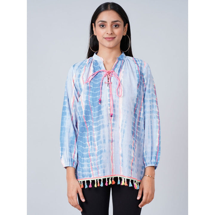 First Resort by Ramola Bachchan Blue Tie-Dye Blouson Top