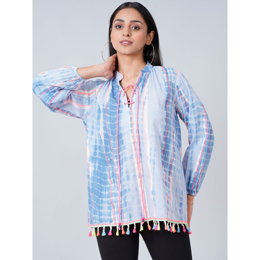 First Resort by Ramola Bachchan Blue Tie-Dye Blouson Top