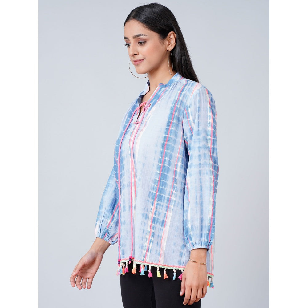 First Resort by Ramola Bachchan Blue Tie-Dye Blouson Top