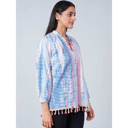 First Resort by Ramola Bachchan Blue Tie-Dye Blouson Top