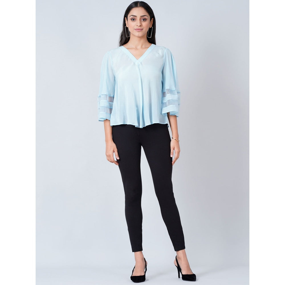 First Resort by Ramola Bachchan Light Blue Bell Sleeve Top