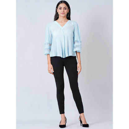 First Resort by Ramola Bachchan Light Blue Bell Sleeve Top