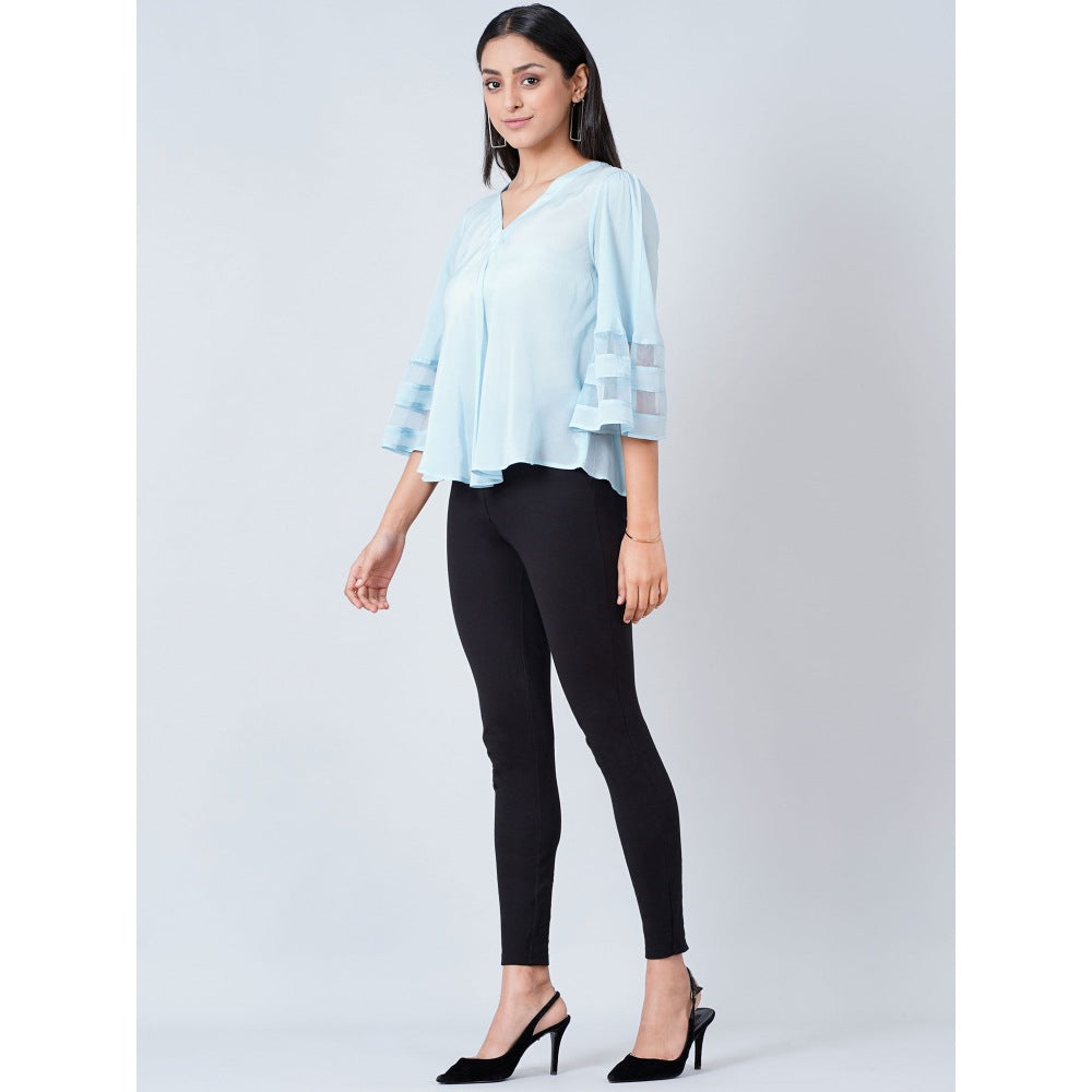 First Resort by Ramola Bachchan Light Blue Bell Sleeve Top