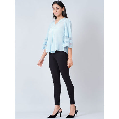 First Resort by Ramola Bachchan Light Blue Bell Sleeve Top
