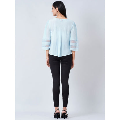 First Resort by Ramola Bachchan Light Blue Bell Sleeve Top