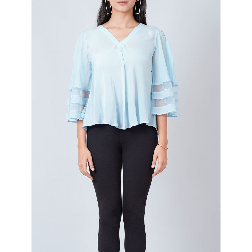 First Resort by Ramola Bachchan Light Blue Bell Sleeve Top