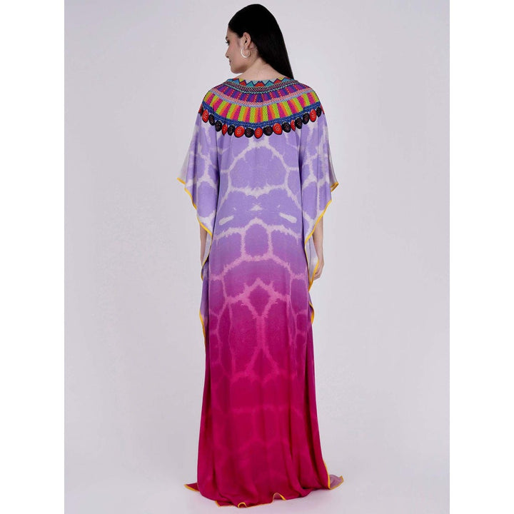 First Resort by Ramola Bachchan Mauve And Fuchsia Print Embellished Silk Full Length Kaftan