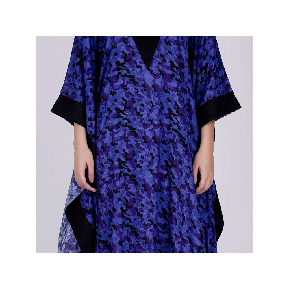 First Resort by Ramola Bachchan Blue Camouflage Full Length Kaftan