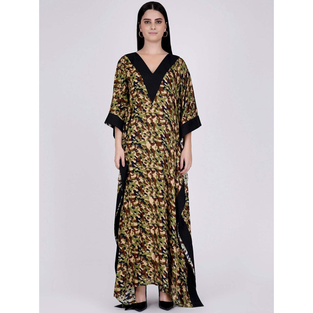 First Resort by Ramola Bachchan Forest Green Camouflage Full Length Kaftan