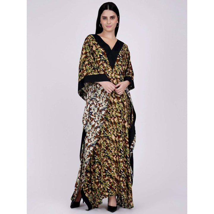 First Resort by Ramola Bachchan Forest Green Camouflage Full Length Kaftan