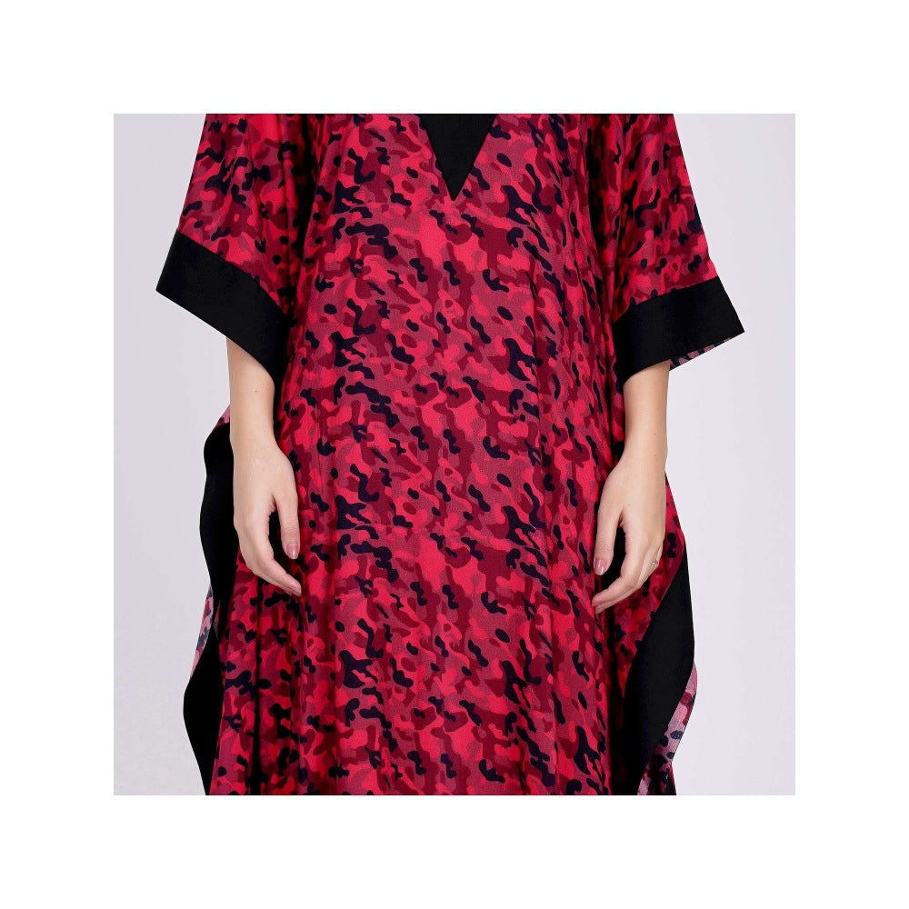 First Resort by Ramola Bachchan Red Camouflage Full Length Kaftan