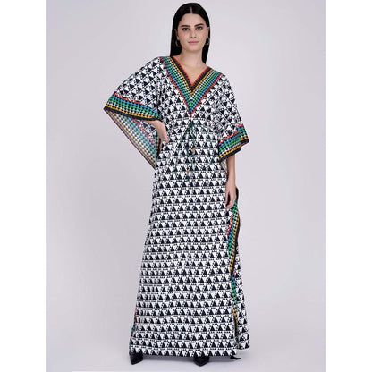First Resort by Ramola Bachchan Black And White Triangle Geometric Print Full Length Kaftan
