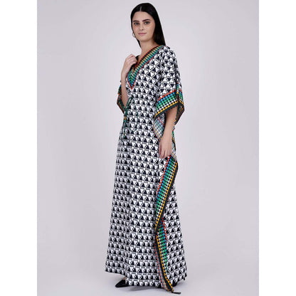 First Resort by Ramola Bachchan Black And White Triangle Geometric Print Full Length Kaftan