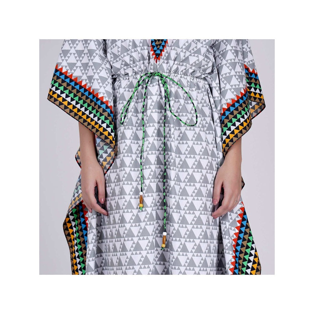 First Resort by Ramola Bachchan Grey And White Triangle Geometric Print Full Length Kaftan