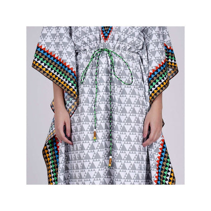 First Resort by Ramola Bachchan Grey And White Triangle Geometric Print Full Length Kaftan