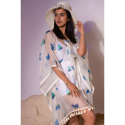 First Resort by Ramola Bachchan Aqua Butterfly Mid Length Kaftan (Set of 2)