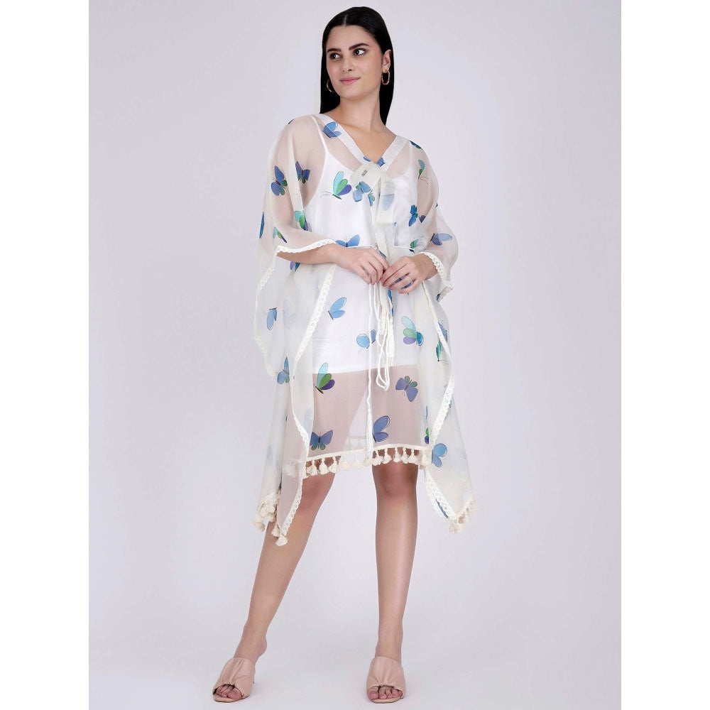 First Resort by Ramola Bachchan Aqua Butterfly Mid Length Kaftan (Set of 2)