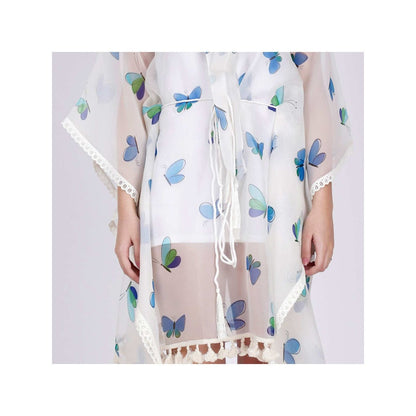 First Resort by Ramola Bachchan Aqua Butterfly Mid Length Kaftan (Set of 2)