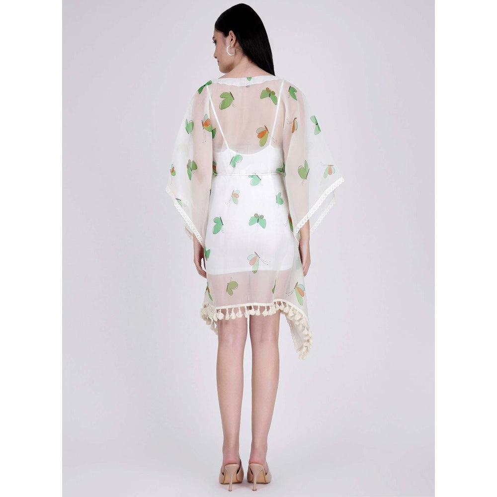 First Resort by Ramola Bachchan Neon Green Butterfly Mid Length Kaftan (Set of 2)