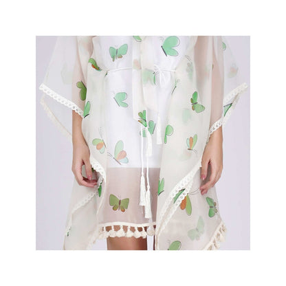 First Resort by Ramola Bachchan Neon Green Butterfly Mid Length Kaftan (Set of 2)