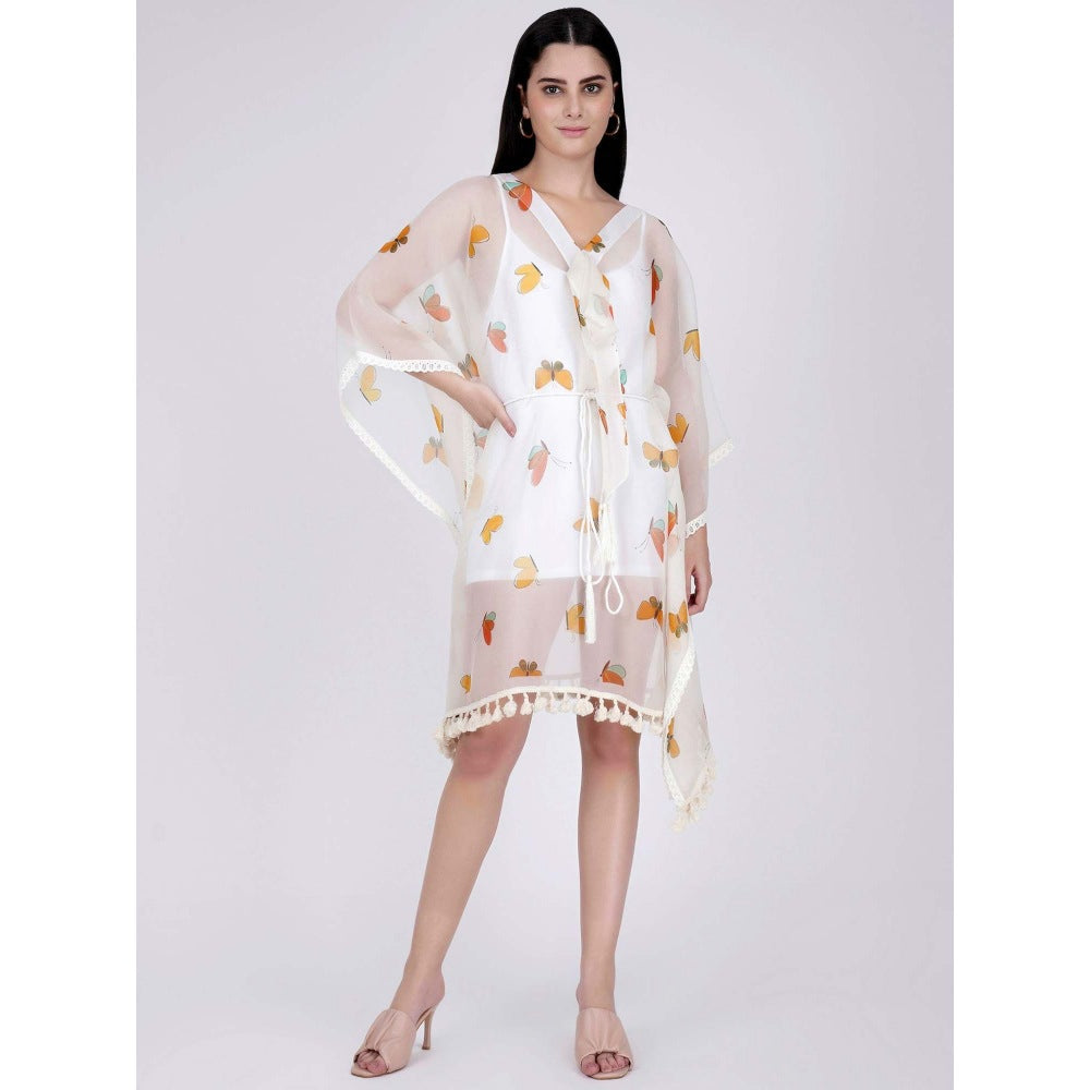 First Resort by Ramola Bachchan Yellow And Green Butterfly Mid Length Kaftan (Set of 2)