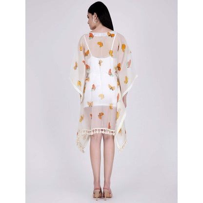 First Resort by Ramola Bachchan Yellow And Green Butterfly Mid Length Kaftan (Set of 2)