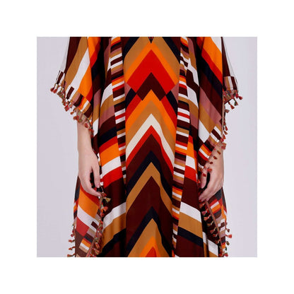 First Resort by Ramola Bachchan Brown And Orange Striped Mid Length Kaftan