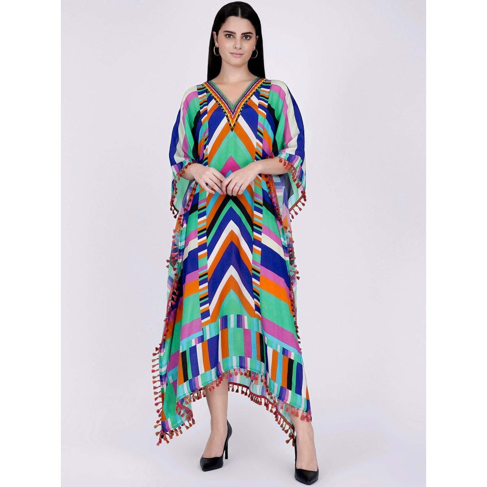 First Resort by Ramola Bachchan Pink And Blue Striped Mid Length Kaftan