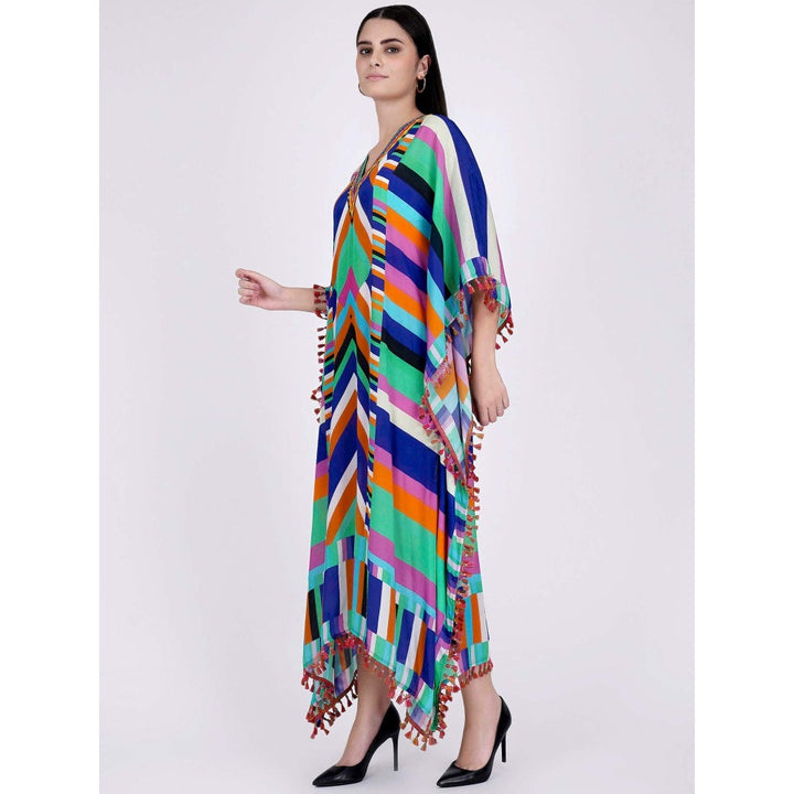 First Resort by Ramola Bachchan Pink And Blue Striped Mid Length Kaftan