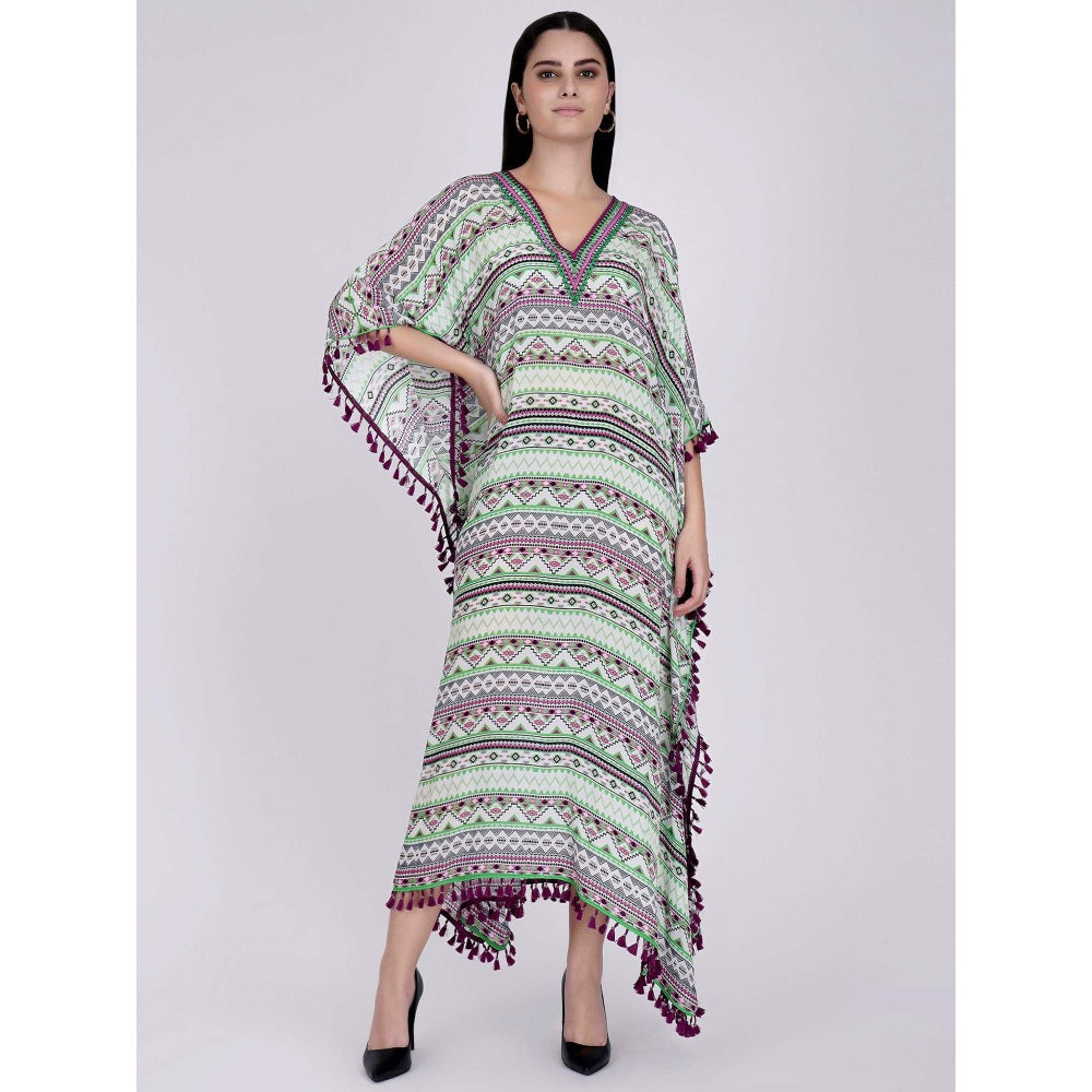 First Resort by Ramola Bachchan Lime Green Aztec Mid Length Kaftan