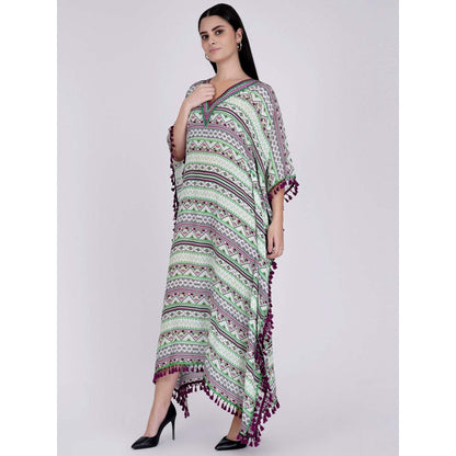 First Resort by Ramola Bachchan Lime Green Aztec Mid Length Kaftan