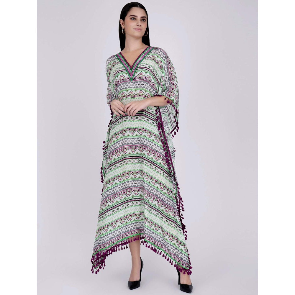 First Resort by Ramola Bachchan Lime Green Aztec Mid Length Kaftan