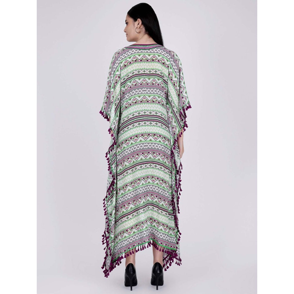 First Resort by Ramola Bachchan Lime Green Aztec Mid Length Kaftan