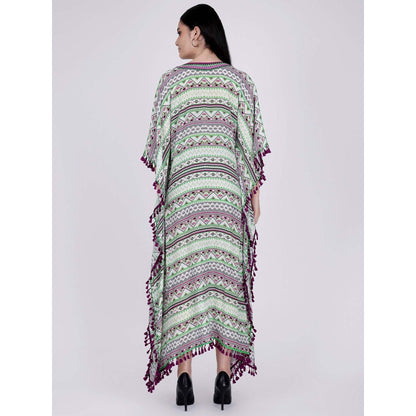 First Resort by Ramola Bachchan Lime Green Aztec Mid Length Kaftan