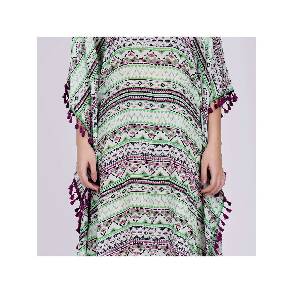 First Resort by Ramola Bachchan Lime Green Aztec Mid Length Kaftan