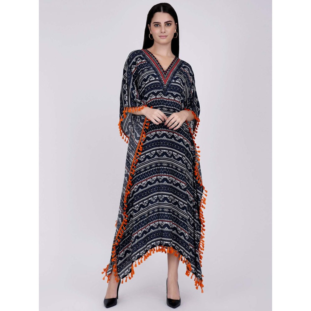 First Resort by Ramola Bachchan Midnight Blue Aztec Mid Length Kaftan