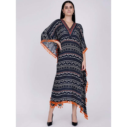 First Resort by Ramola Bachchan Midnight Blue Aztec Mid Length Kaftan