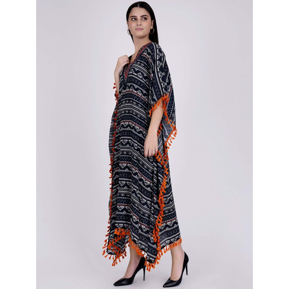 First Resort by Ramola Bachchan Midnight Blue Aztec Mid Length Kaftan