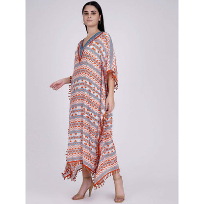 First Resort by Ramola Bachchan Orange And Blue Aztec Mid Length Kaftan