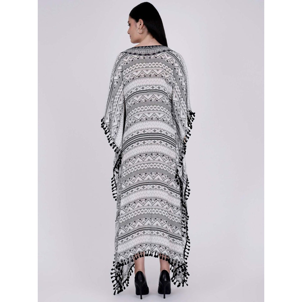 First Resort by Ramola Bachchan White And Grey Aztec Mid Length Kaftan