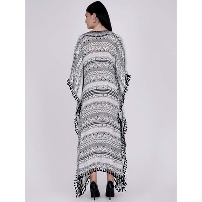First Resort by Ramola Bachchan White And Grey Aztec Mid Length Kaftan