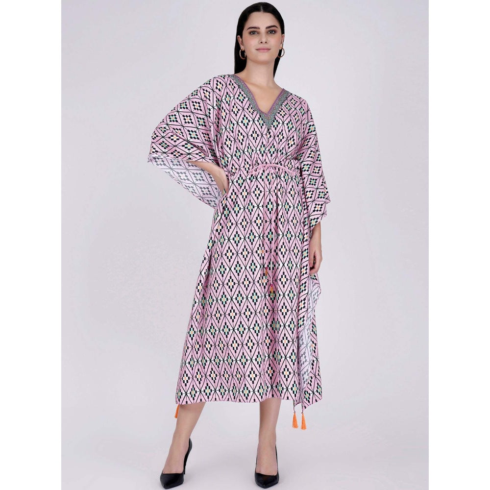 First Resort by Ramola Bachchan Candy Pink Moroccan Print Mid Length Kaftan