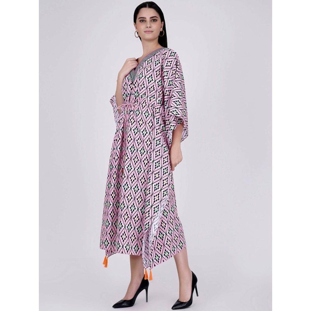 First Resort by Ramola Bachchan Candy Pink Moroccan Print Mid Length Kaftan