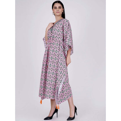 First Resort by Ramola Bachchan Candy Pink Moroccan Print Mid Length Kaftan